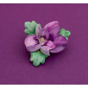 Vintage Nouveau Floral Purple Colorful Porcelain Brooch by Adderly Floral - Q22